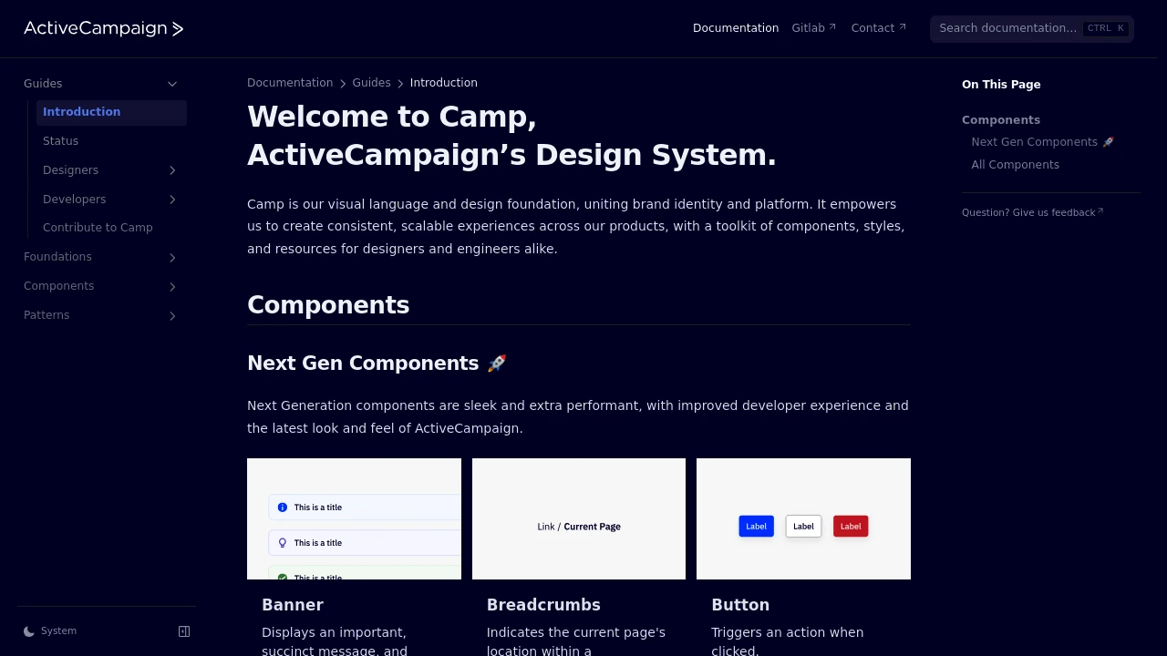 A screenshot of Camp Design System