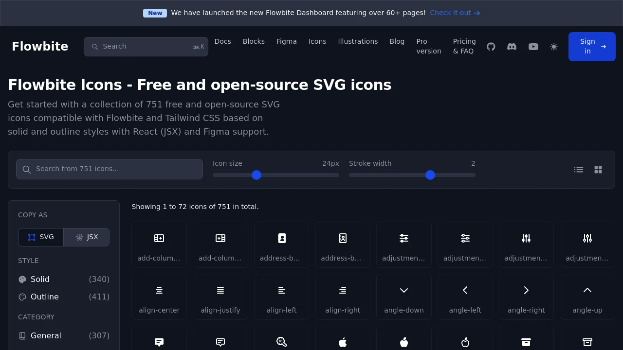 A screenshot of Flowbite Icons