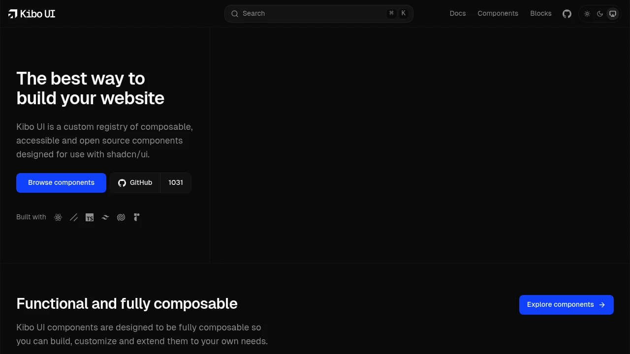A screenshot of Kibo UI