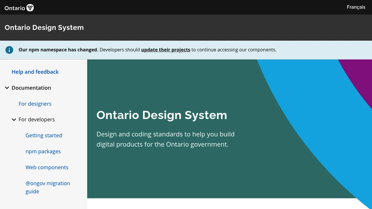 A screenshot of Ontario Design System