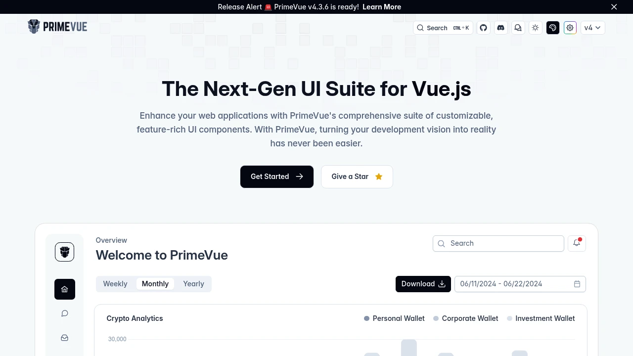 A screenshot of PrimeVue