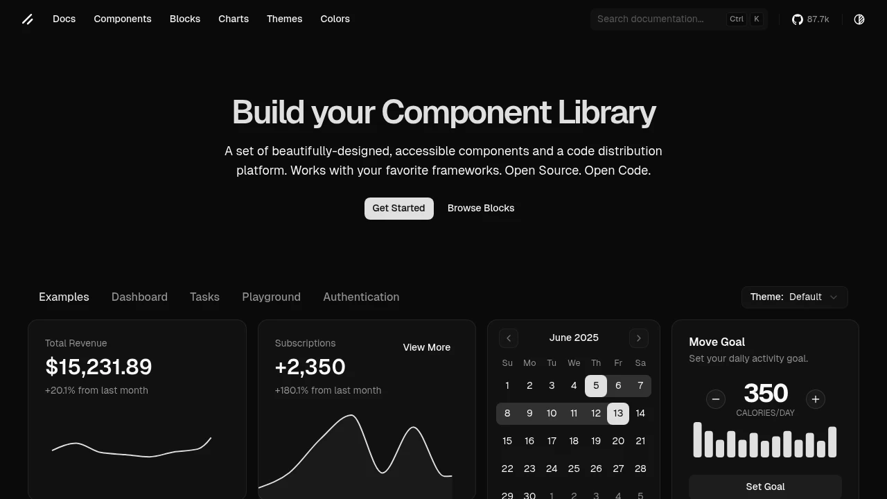 A screenshot of shad/cn